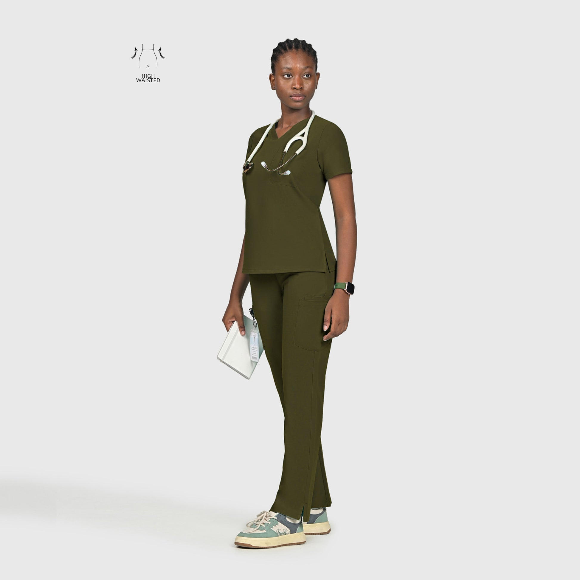 High Waisted Rise Ten-Pocket Cargo Scrub Pant