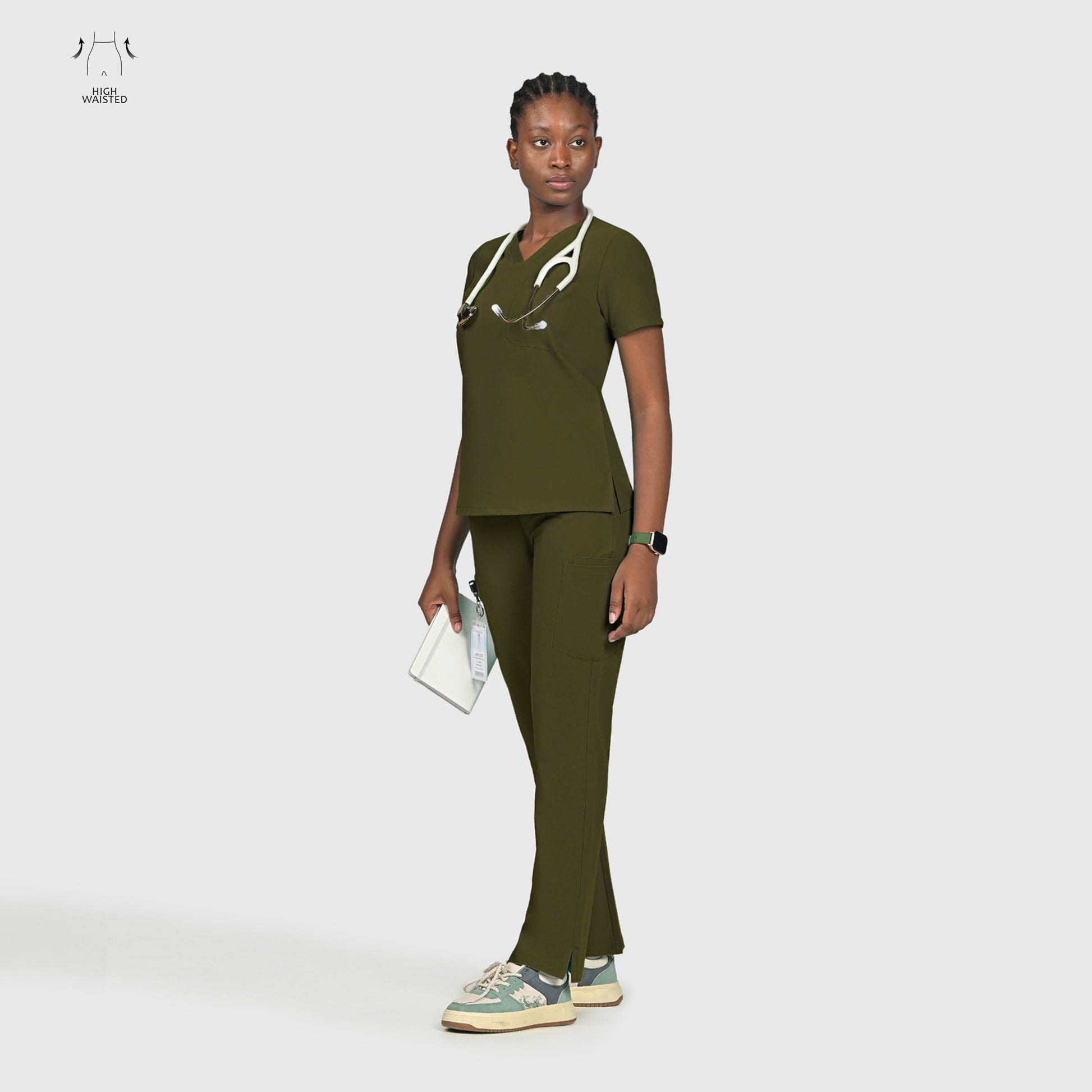 High Waisted Rise Ten-Pocket Cargo Scrub Pant
