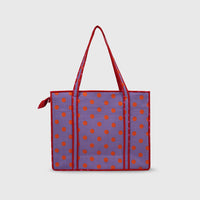 Carry-All Tote Bag in Lavender Stat and Citrus, side view.