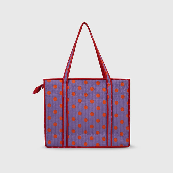 Carry-All Tote Bag in Lavender Stat and Citrus, side view.