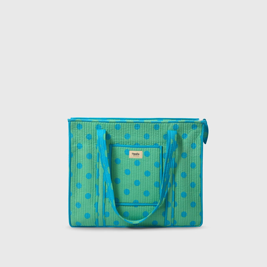 Carry-All Tote Bag in Mint and Turquise, front view.