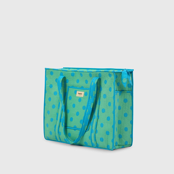 Carry-All Tote Bag in Mint and Turquise, back view.