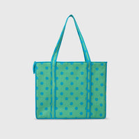 Carry-All Tote Bag in Mint and Turquise, open interior view.