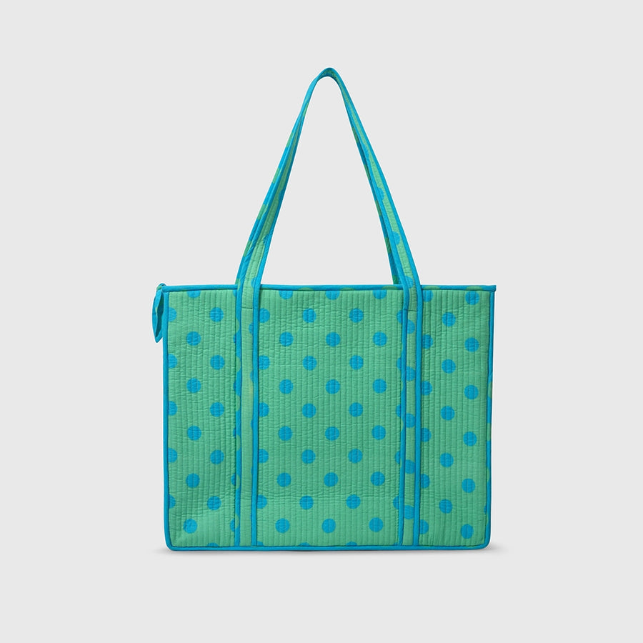 Carry-All Tote Bag in Mint and Turquise, open interior view.