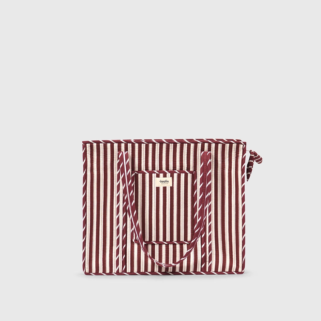Carry-All Tote Bag in White and Espresso, front view.