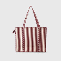 Carry-All Tote Bag in White and Espresso, back view.