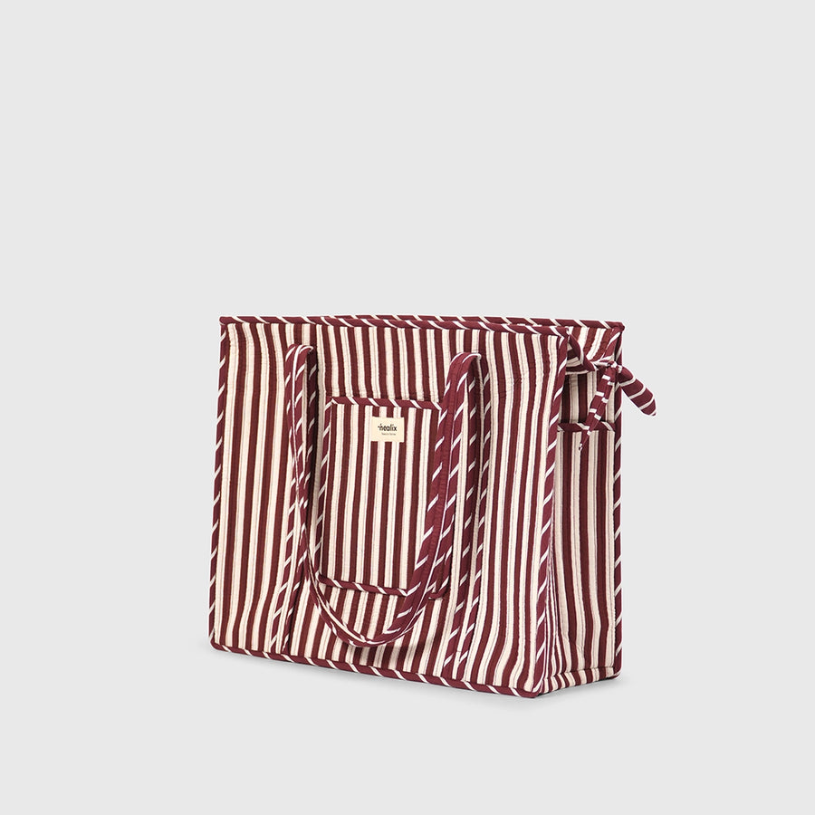 Carry-All Tote Bag in White and Espresso, side view.