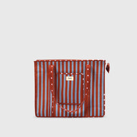 Carry-All Tote Bag in Clinic Blue and Night Grape, front view.