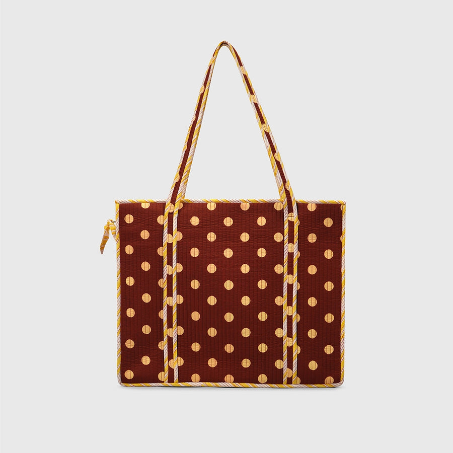 Carry-All Tote Bag in Night Grape and Butter Yellow, back view.