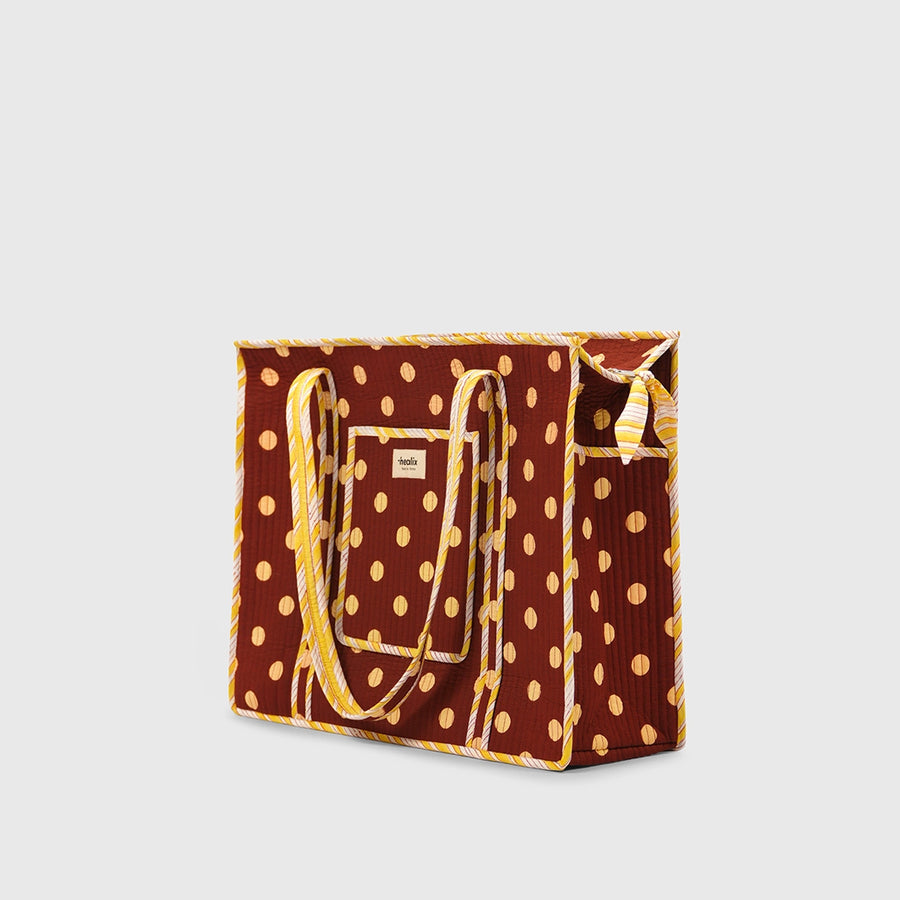 Carry-All Tote Bag in Night Grape and Butter Yellow, side view.
