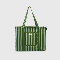 Carry-All Tote Bag in Hunter Green, front view with handles raised.