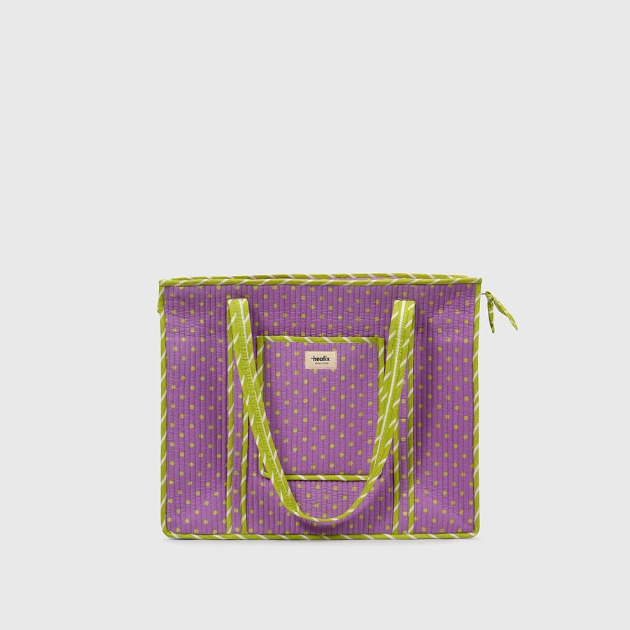 Carry-All Tote Bag in Lilac and Lime, front view.