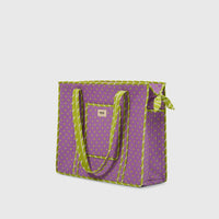 Carry-All Tote Bag in Lilac and Lime, side view.