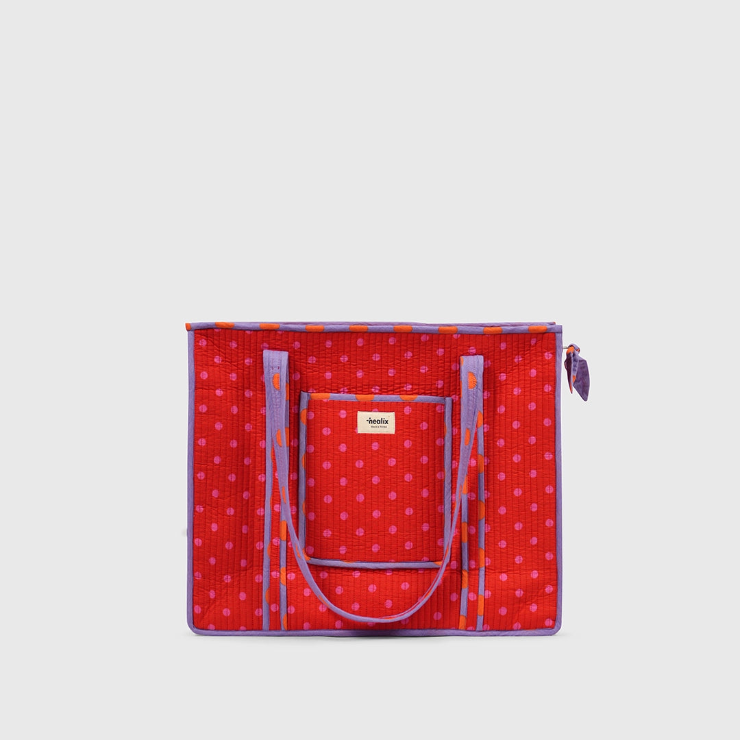 Carry-All Tote Bag in Candy Red and Blush, front view.