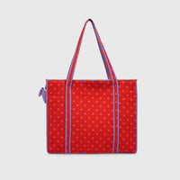 Carry-All Tote Bag in Candy Red and Blush, back view.