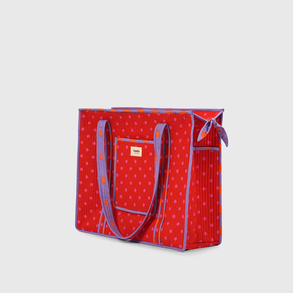 Carry-All Tote Bag in Candy Red and Blush, side view.