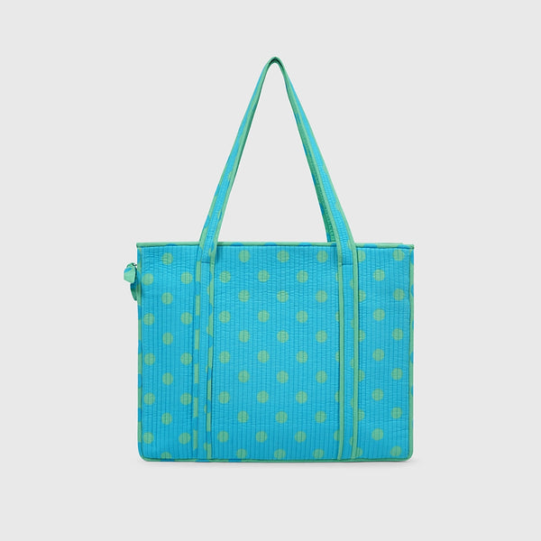 Carry-All Tote Bag in Turquise and Mint, open interior view.