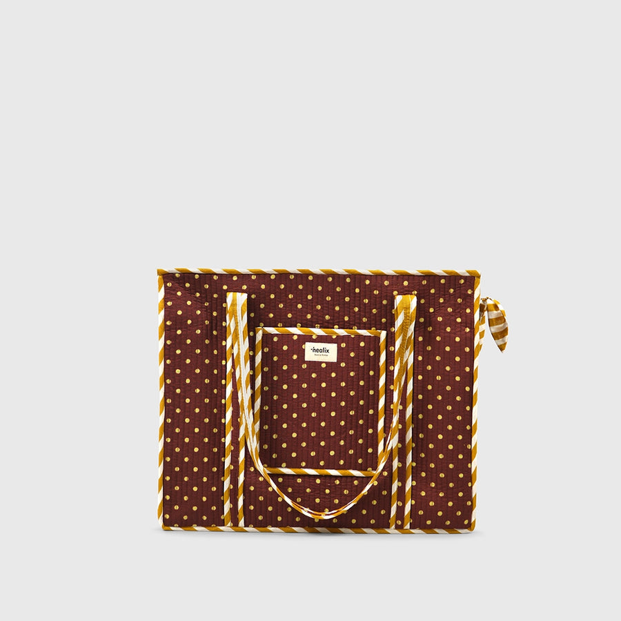 Carry-All Tote Bag in Espresso and Toffee, front view.