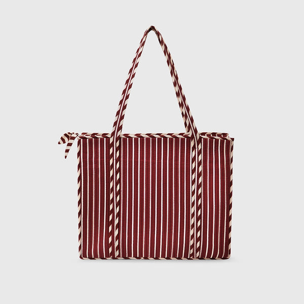 Carry-All Tote Bag in Espresso and White, back view.