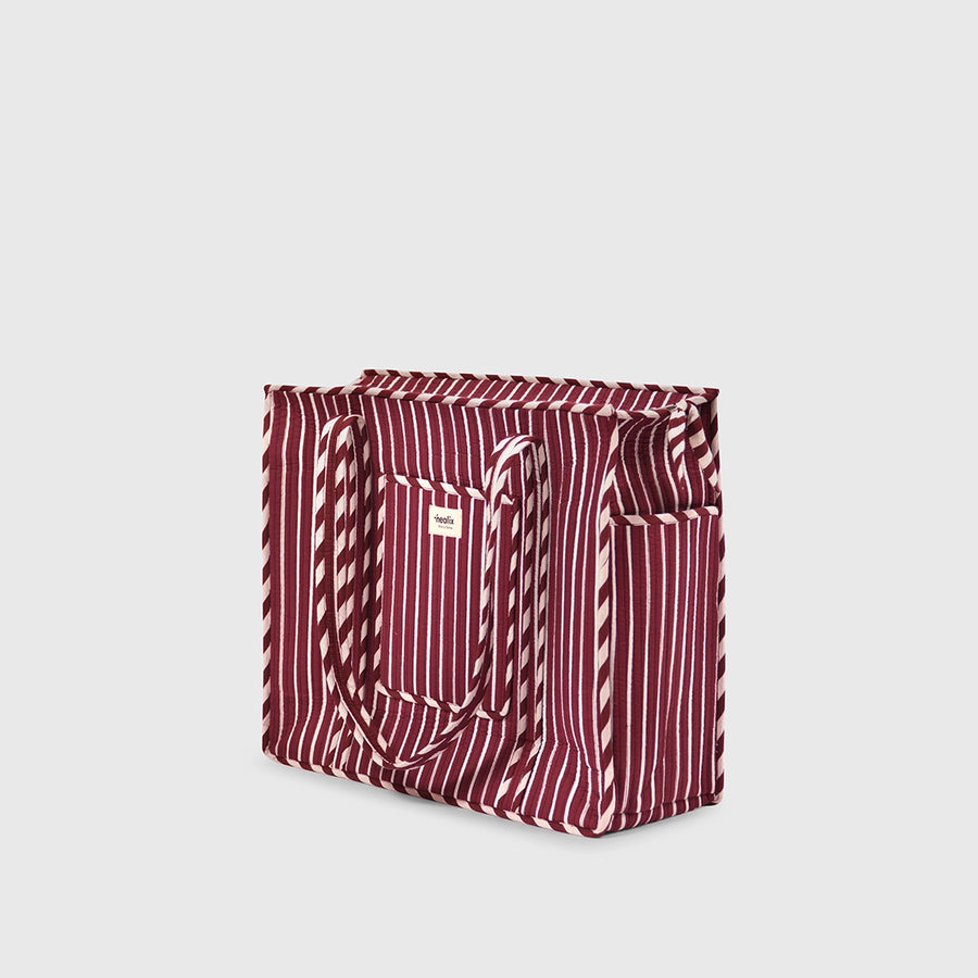 Carry-All Tote Bag in Espresso and White, side view.