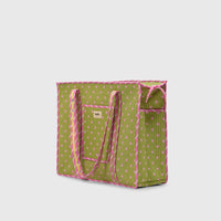 Carry-All Tote Bag in Bubblegum and Mint, side view.