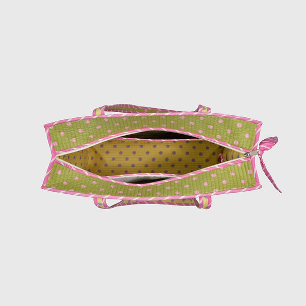Carry-All Tote Bag in Bubblegum and Mint, open interior view.