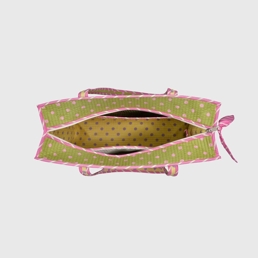 Carry-All Tote Bag in Bubblegum and Mint, open interior view.