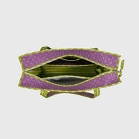 Carry-All Tote Bag in Lilac and Lime, open interior view.