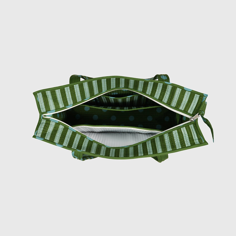 Carry-All Tote Bag in Hunter Green, open interior view.