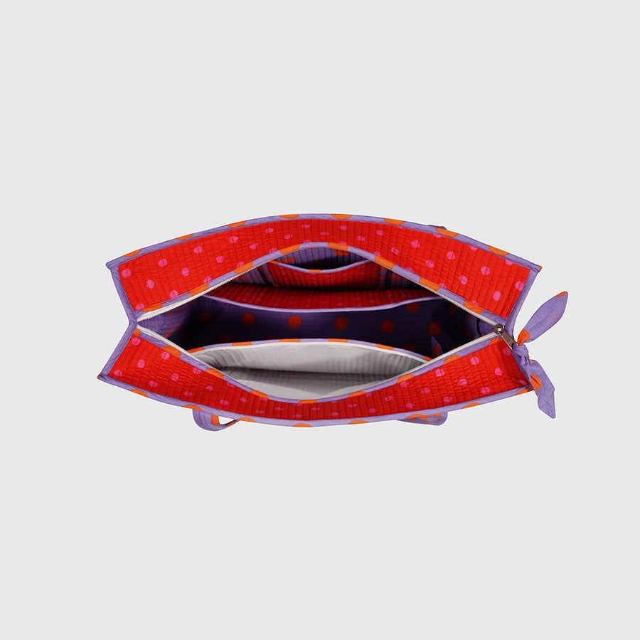 Carry-All Tote Bag in Candy Red and Blush, open interior view.