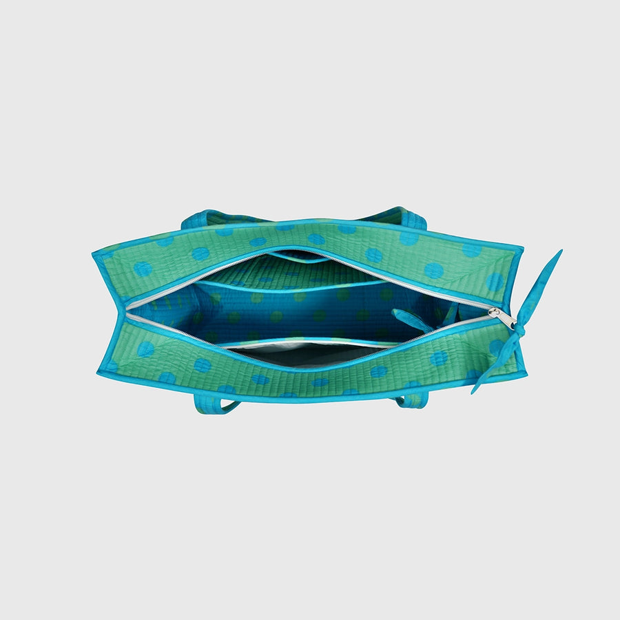 Carry-All Tote Bag in Mint and Turquise, detail view.
